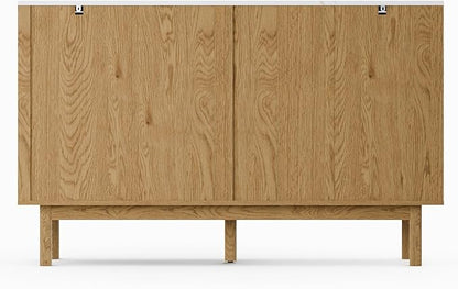 RECCI Fluted 6 Drawers Dresser for Bedroom, 54" Wide Chest of Drawers with 3D Fluted Panel, Faux Marble Top, Solid Wood Legs, Storage Drawers, TV Stand, Closet Chests for Bedroom, Natural Oak