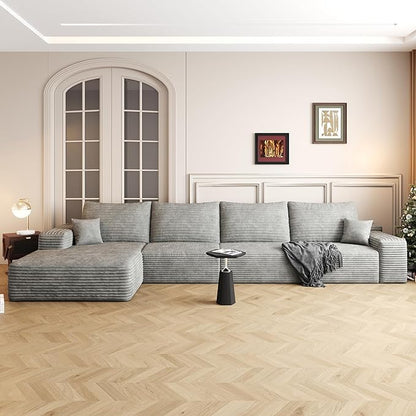 136" Sectional Couches for Living Room Modern Modular Sofa with L-Shape Couchs Upholstered Boneless Couch Deep Seat Sectional Couch with Chaise (Grey, Left Facing Chaise+3Seaters)