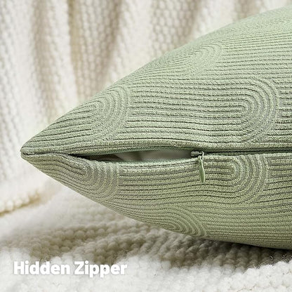 FUTEI Sage Green Chenille Decorative Throw Pillow Covers 22x22 Inch Set of 2,Soft Cozy Striped Geometric Patterns Cushion Case,Modern Home Decor for Couch Bed Living Room