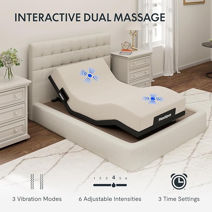 FLEXISPOT Adjustable Bed Frame Base Twin XL + 12" Cooling Gel Memory Foam Mattress, Massage, Head and Foot Incline, Zero Gravity, Zero Clearance, Under-Bed Lights, Anti-Snore, Wireless Remote
