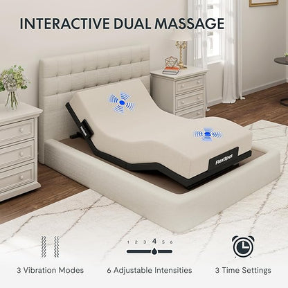 FLEXISPOT Adjustable Bed Frame Base Twin XL + 6" Cooling Gel Memory Foam Mattress, Massage, Head and Foot Incline, Zero Gravity, Zero Clearance, Under-Bed Lights, Anti-Snore, Wireless Remote