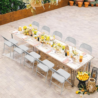 VINGLI Folding Chairs All Steel Metal Frame, Capacity 350 lbs, Durable Portable and Versatile for Indoor Outdoor Use, White, Set of 8