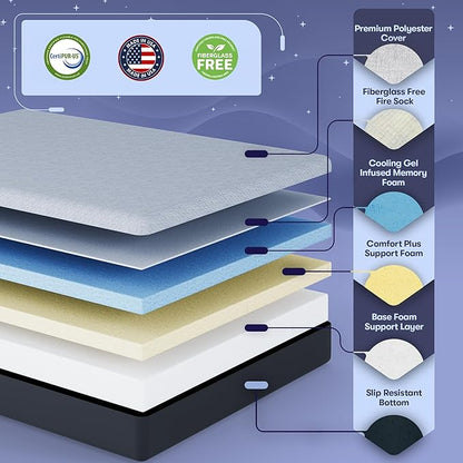 Celestial Sleep Gel Memory Foam Mattress in a Box, Made in The USA, CertiPUR-US® Certified Foam, Oeko-Tex, and Fiberglass-Free Certified Bed, 10 inch Medium - TwinXL