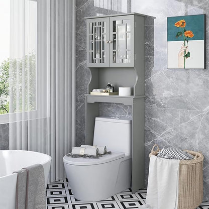Giantex Over-The-Toilet Storage Space Saver, Bathroom Organizer with Cabinet and Shelf, Above Toilet Standing Rack (Gray)