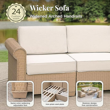 Patio Furniture Set, 5 Piece Outdoor Rattan Wicker Sectional Sofa Couch Conversation Set with 5.5" Thick Waterproof Cushions and Coffee Table for Deck Backyard