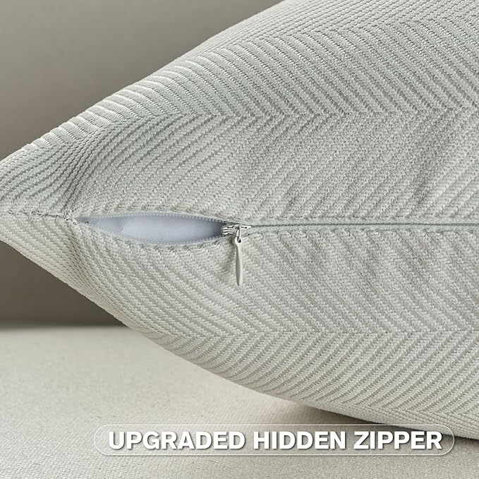 FUTEI Cream White Chenille Throw Pillow Covers 16x16 Inch Set of 2,Soft Wide Chevron Textured Cushion Case,Farmhouse Home Decor for Couch Bed Living Room