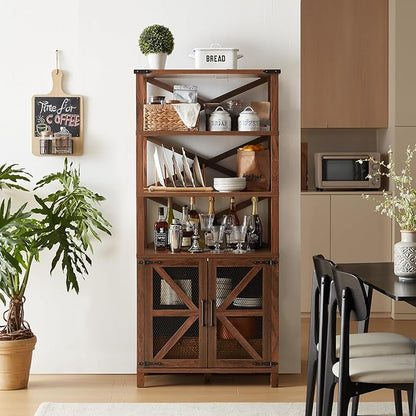 5 Tier Bookshelf 70" Tall Bookcase with Barn Doors,Large Farmhouse Display Book Shelf with Adjustable Shelves and Storage Cabinet，Library Wood Bookshelves for Living Room,Kitchen,Brown(3PCS)