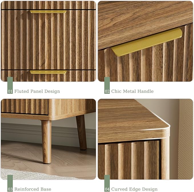 LYNSOM Fluted Dresser and Nightstand Sets 3 Piece, 6-Drawers Dresser and 1-Drawer Nightstands Set of 2, Wood Bedroom Furniture Set for Home, Bedroom, Hallway, Natural Oak