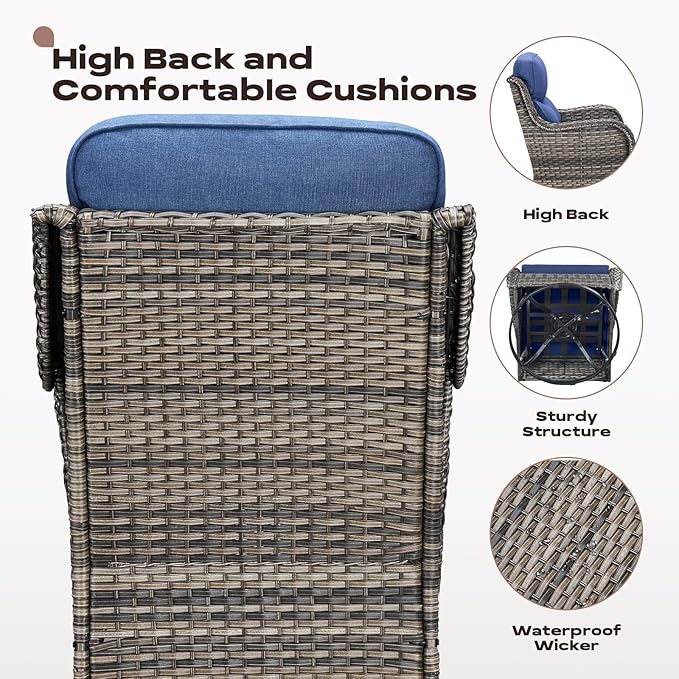 Rilyson Wicker Outdoor Patio Furniture Set - 6 Piece Patio Conversation Sets with Swivel Rocker Chairs, Ottomans, Sofa and Table, 6 inch Cushions, Deep Seating, for Porch Deck Mixed Grey/Blue