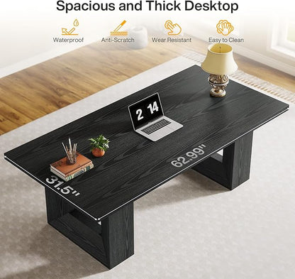 Tribesigns Home Office Desk, 62.99" Large Farmhouse Executive Desk, Computer Table for Office, Conference Room, Study Room (Black)