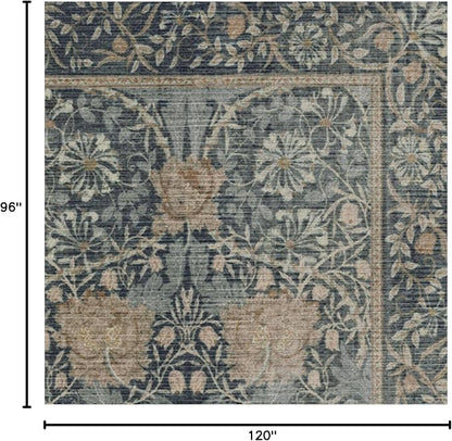 RUGGABLE x Morris & Co Machine Washable Area Rug – Honeysuckle & Tulip Blue 8x10, Stain-Resistant, Non-Slip – Large Rugs for Living Room, Bedroom, Hallway, Entryway & Office–with Cushioned Pad