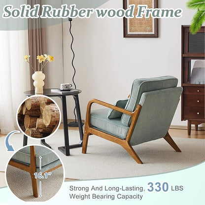 VINGLI Upgraded Premium Corduroy Accent Chairs Set of 2,Upholstered Arm Chair,Solid Wood Comfy Reading Chair with Pillow, Mid Century Modern Chairs for Living Room,Bedroom,Light Teal