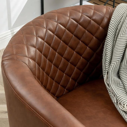KINWELL 29" W Faux Leather Barrel Chairs Set of 2, Modern PU Upholstered Tufted Club Chairs with Nailhead Trim, Small Armchairs Accent Chairs for Living Room Bedroom Apartment Lounge Nursery, Brown