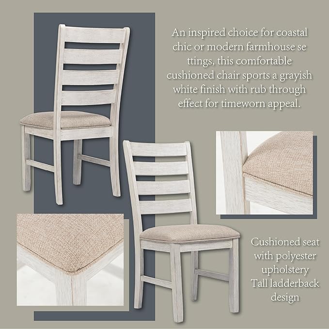 Signature Design by Ashley Skempton Cottage Dining 7 Piece Set – Rectangular Table & 6 Upholstered Chairs | Coastal Chic Meets Farmhouse, Whitewash