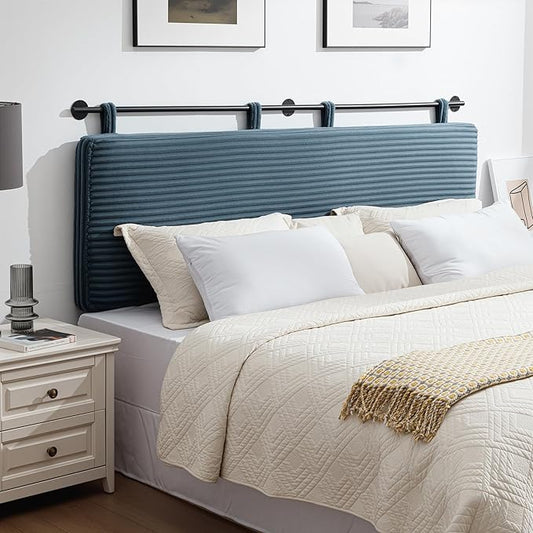 UEV King Headboard Only, Wall Mounted Hanging Upholstered Bed Head Board, Modern Vertical Channel Design of Fine Flannel, Elegant Blue Fluted Headboard for Bedroom (Lake Blue, King Size)
