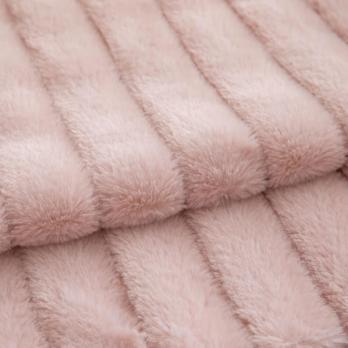 Pack of 2 Faux Fur Throw Pillow Covers 18x18 Inch Striped Decorative Soft Plush Couch Pillow Case Home Decor for Bed, Sofa, Living Room Pink