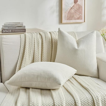FUTEI Cream Decorative Throw Pillow Covers 16x16 Inch Set of 2,Soft Cozy Wheat Ear Striped Patterns Cushion Cases,Modern Home Decor for Couch Bed Living Room