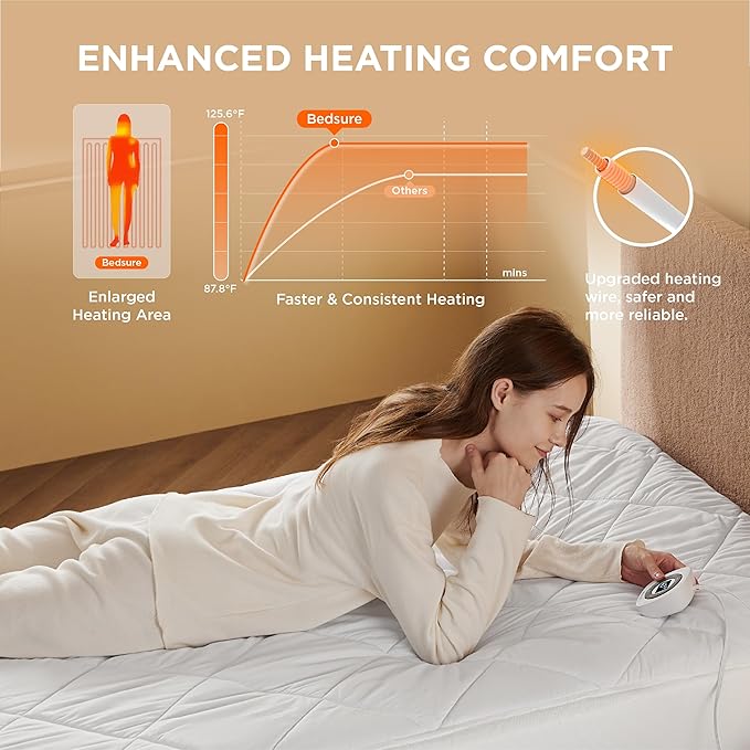 Bedsure Heated Mattress Pad Twin XL- Bed Warmer with Memory & Preheat Functions, 12-Hour Auto Off & 10 Heat Settings, Single Controller, Fast Heating, Brushed Electric Mattress Pad Twin XL, 39"x80"