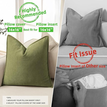 ZWJD Olive Green Pillow Covers 16x16 Set of 2 Chenille Throw Pillow Covers with Elegant Design Soft and Luxurious Decorative Throw Pillows for Couch, Bed, and Home Decor
