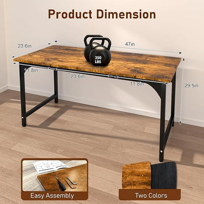 47'' Computer Desk with Deeper Desktop, Home Office Desk Workstation with Sturdy Metal Frame, Modern Simple Desk for Gaming Studying Writing,Rustic Brown