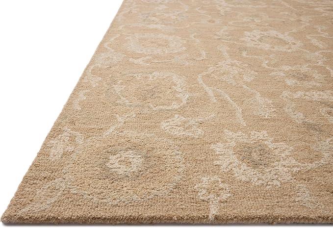 Loloi Chris Loves Julia Dorothea Collection DRT-01 Sand/Pebble 2'-6" x 9'-9" Runner Rug Wool Neutral Floral Living Room Bedroom Carpet