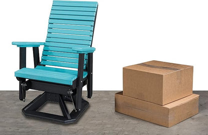 DutchCrafters Modern Horizontal Slat High Back Poly Adirondack Swivel Glider Outdoor Patio Chair (Black & Aruba Blue)