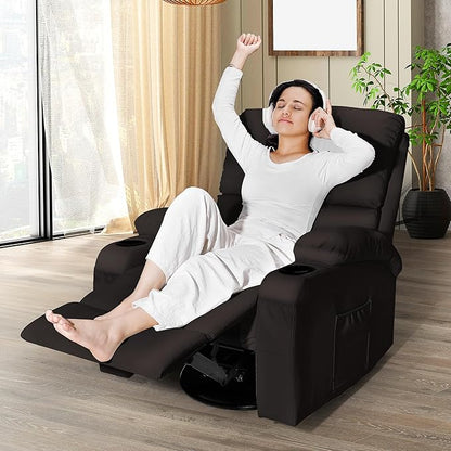 Rocking Recliner Chair, Massage Rocker Recliner Chair with Vibration Massage and Heat,360° Swivel Recliner Chairs, Living Room, Bedroom, Nursery, RV, Brown