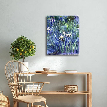 Wieco Art Canvas Wall Art Irises by Claude Monet Oil Paintings Reproduction Landscape Pictures Artwork on Canvas Art Prints for Living Room Decorations and Wall Decor