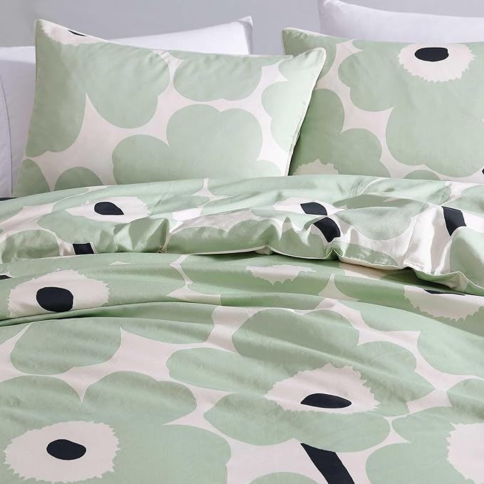 Marimekko - Full/Queen Duvet Cover Set, Super Soft Organic Bedding with Matching Shams, Floral Bedding Essentials, Oeko-Tex Certified (Unikko Green, Full/Queen)