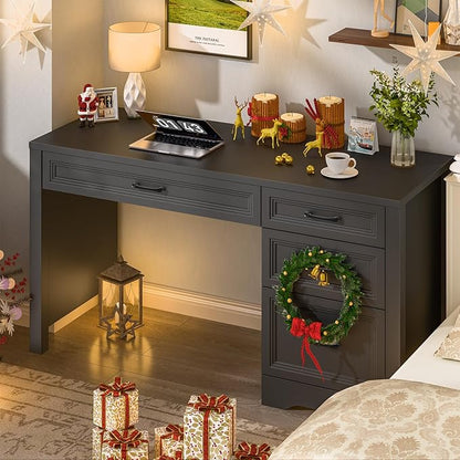 Vabches Farmhouse Executive Desk with Storage and Ample File Drawer, Rustic Large Home Writing Desk for Bedroom, Pure Black