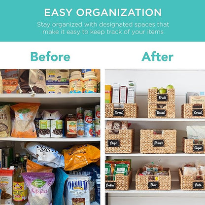 Best Choice Products Set of 4 9x12in Water Hyacinth Pantry Baskets, Woven Organizers w/Chalkboard Label, Chalk Marker - Natural