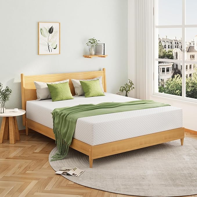 EGOHOME King Size Memory Foam Mattress, 10 Inch Bed Mattress in a Box with Cooling Green Tea Gel, Relieve Pressure with Medium Support, CertiPUR-US Certified, 80''L x 76''W, White