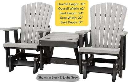 DutchCrafters Slat Fan Back Double Poly Adirondack Glider Outdoor Patio Chairs with Center Table (Tudor Brown & Cedar)