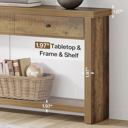 Tribesigns 70.9-Inch Extra Long Entryway Table with 3 Drawers, Sofa Console Table with Open Storage Shelves, Wooden Couch Foyer Tables for Living Room Hallway Entrance