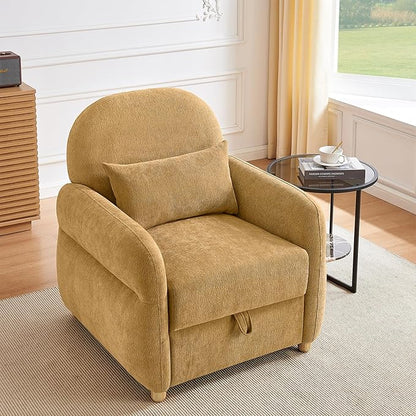 Modern Accent Chairs for Living Room, Comfy Chenille Armchairs with Storage, 33.5" W Single Reading Chairs for Bedroom, Study Room, Apartment, Tool Free Assembly, Mustard Yellow