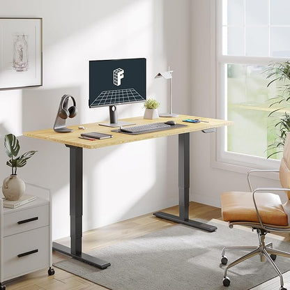 FLEXISPOT E6 MAX Bamboo 72x30 Inch Dual Motor 3-Stage Heavy Duty Standing Desk, 330lbs Weight Capacity, Height Adjustable Desk w/Cable Management & Wheels (Solid Bamboo Desktop + Black Frame)