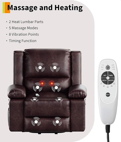 GarveeHome Electric Lift Recliner Chair - Heat and Massage, PU Leather Power Lift Recliner for Elderly & Mobility Impaired, Adjustable Back and Legs, Heavy Duty Lift Chair for Seniors