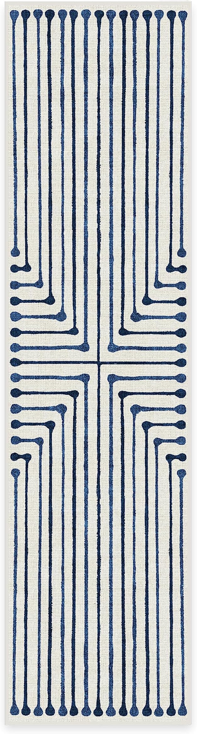 RUGGABLE x Jonathan Adler Machine Washable Modern Runner Rug – Inkdrop Slate Blue 2.5x10, Stain-Resistant, Non-Slip – Washable Rug for Hallway, Entryway, Living Room & Kitchen–with Standard Pad