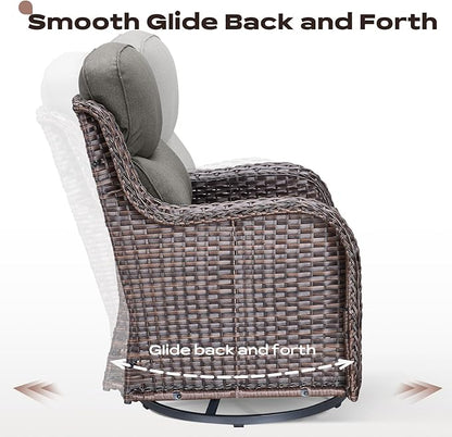 Rilyson Outdoor Patio Swivel Rocker Chairs Set of 2, Waterproof Wicker, High Back, Deep Seating, Wide Armrest, Upgraded 6 inch Thick Cushions, Ideal for Deck Porch Backyard, Brown/Grey