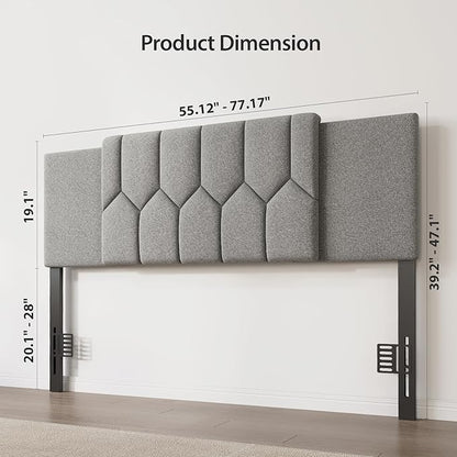 Upholstered Tufted Headboard, 3 in 1 Headboard for Full/Queen/King Size Bed, Height & Width Adjustable Head Boards, Attach Frame, Study & Comfortable, Ideal for Bedroom, Dorm, Guest Room, Grey