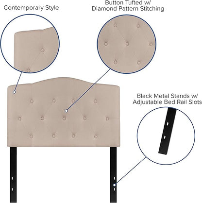 BizChair Tufted Upholstered Twin Size Headboard in Beige Fabric