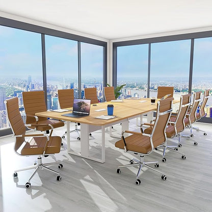 Home Office Chair Ribbed, Modern Leather Conference Waiting Room Chairs,Ergonomic Office Desk Chair, High Back Executive Computer Chair, Adjustable Swivel Chair with Arms (Brown)