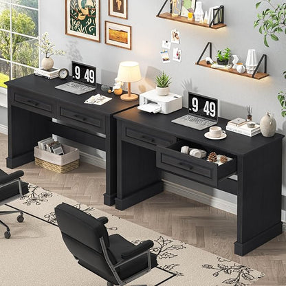 Farmhouse Executive Desk, 48 Inch Computer Desk with 2 Drawers, Simple Home Office Writing Desk Workstation for Bedroom Study Small Spaces, Black