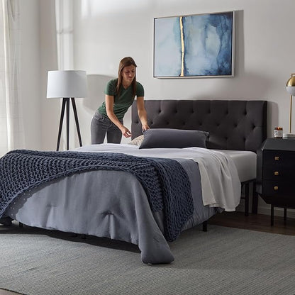 Lucid Mid-Rise Upholstered Headboard - Diamond Tufted - Padded Polyester - Adjustable Height from 34” to 46” - Easy Assembly - Bed Frame or Wall Mount - Sturdy - Charcoal - King / Cal King Size