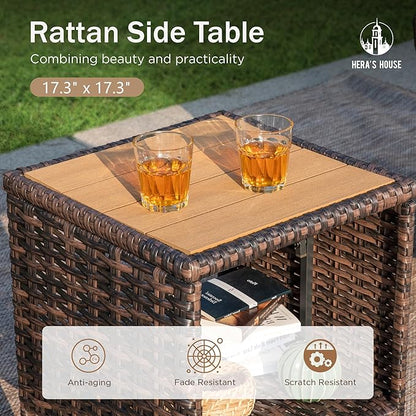 HERA'S HOUSE Outdoor Furniture, High Back Wicker Patio Swivel Chairs with Rattan Table for Deck Balcony Lawn Garden, Grey