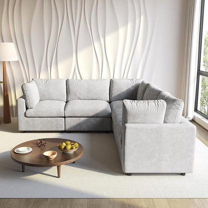 WJShome Cloud Couch Modular Sectional Sofa,100.5" V Shaped Couch, Convertible Wide Seater, 5 Seater for Living Room Set,Covers Washable&Replaceable,Gray