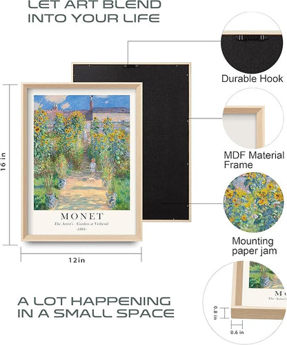 HesenDot Framed Claude Monet Wall Art 3 Piece,12x16in High Framed Design Canvas Prints Wall Decor,Vintage Impressionism Landscape Artwork Poster Home Decoration for Living Room Bedroom Gallery Office