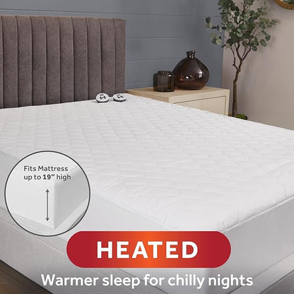 Sunbeam Electric Premium Water Resistant Restful Quilted Heated Mattress Pad, 12 Heat Settings, 12-Hour Selectable Auto Shut-Off, Fast Heating, Cozy Warming Bed, King, 76" x 80"