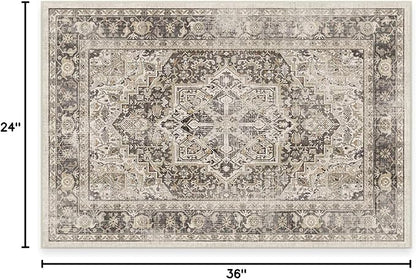RUGGABLE Washable Vintage Area Rug – Kamran Hazel 2x3, Stain-Resistant, Non-Slip – Small Machine Washable Rugs for Living Room, Bedroom, Hallway, Entryway & Bathroom–with Cushioned Pad