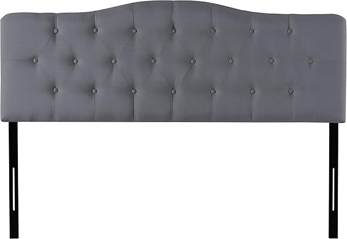 Naomi Home Cassandra Full Size Bed Headboard, Square Tufted, White Linen Fabric, Height Adjustable 42"-52", Metal Legs, Wall/Bed Mount